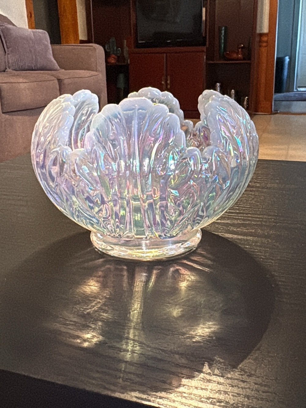 Vintage Fenton Iridescent Opalescent Empress Lotus Glass Bowl